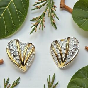 NOLAN MILLER Vintage Puffy Heart Crystal Clip-on Earrings